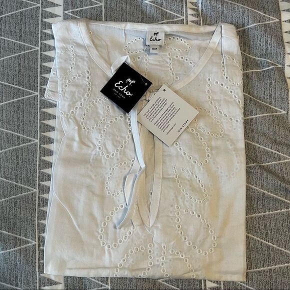 ECHO‎ Ocean Eyelet Tunic Dress, Beach Cover Up, White, Size Small, NWT - Picture 4 of 8